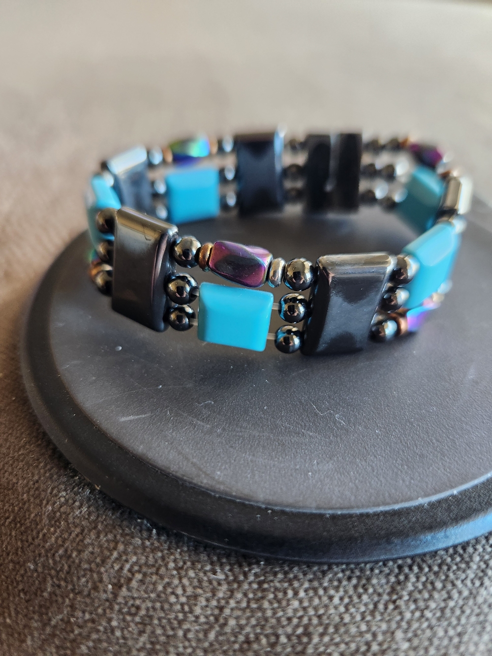 Turquoise & Black Stretch Tile Bracelet - Women Jewelry